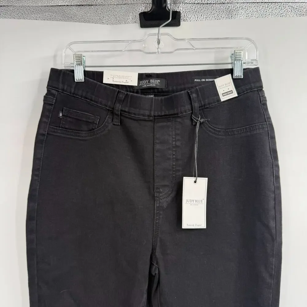 NWT Judy Blue Pull On Skinny Jeans Womens 13/31 Black High Rise Stretch Jeggings